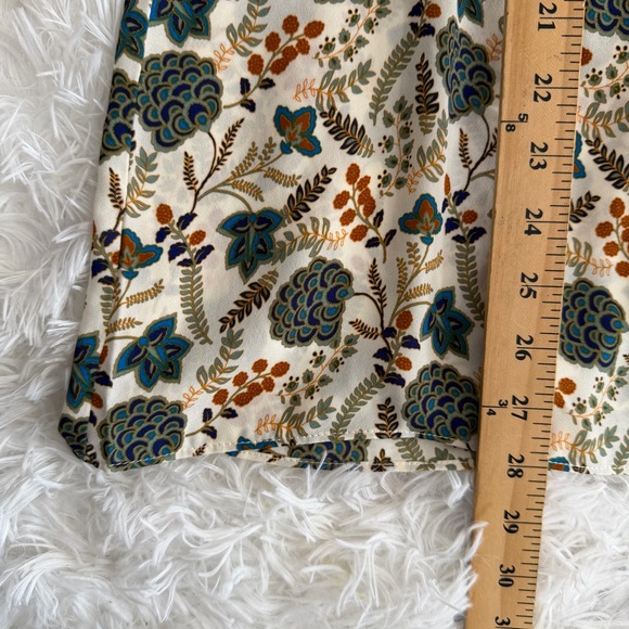 Rose + Olive Womens 3/4 Sleeve Floral Button Up Top Size 3X Cream Green Office - Picture 6 of 8